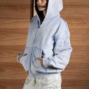 Custom Vintage Wash Embroidered Zip-Up Hoodie