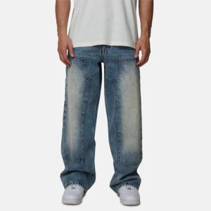 Washed Panel Baggy Denim Jeans