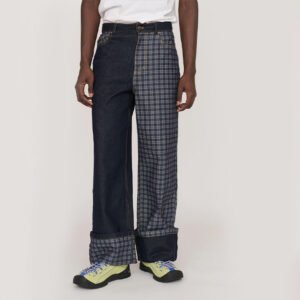 Patchwork Plaid Wide Leg Jeans