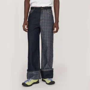 Patchwork Plaid Wide Leg Jeans
