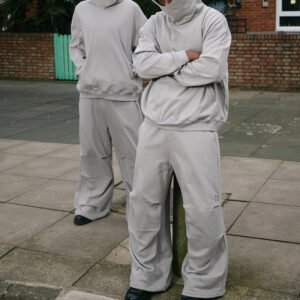 Grey High Neck Pullover and Wide Leg Pants Set