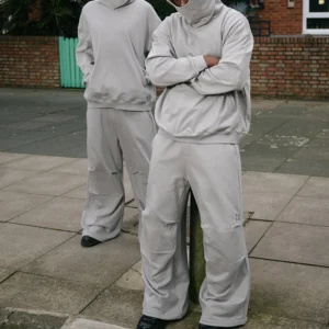 Grey High Neck Pullover and Wide Leg Pants Set