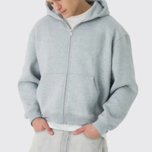 Custom Oversized Zip-Up Hoodie in Grey Fleece