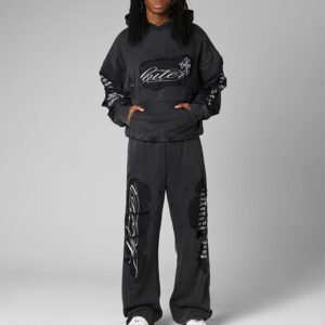 Washed Patchwork Hoodie and Sweatpants Set