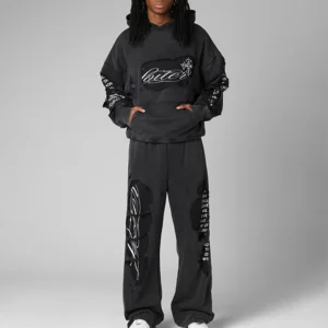 Washed Patchwork Hoodie and Sweatpants Set