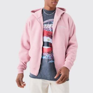 Light Pink Boxy Fit Zip-Up Hoodie