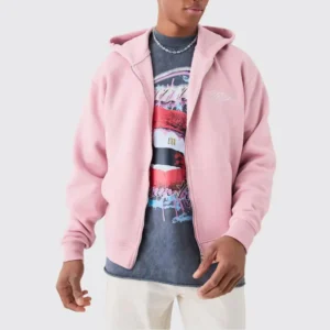 Light Pink Boxy Fit Zip-Up Hoodie