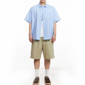Oversized Collared Short Sleeve Button-Up Shirt