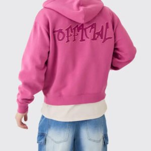 Chenille Embroidery Boxy Zip-Up Hoodie