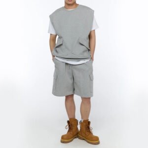 Grey Sleeveless Utility Vest and Shorts Set