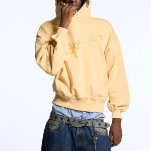 Yellow Star Embroidered Pullover Hoodie