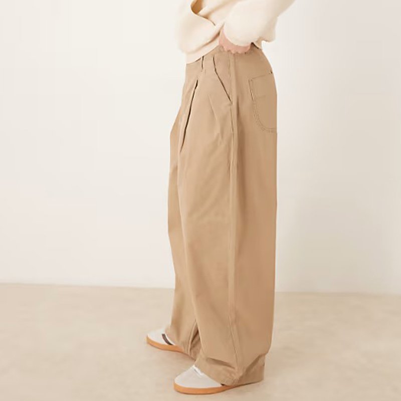 Beige Loose-Fit Pleated Men's Trousers - Image 3