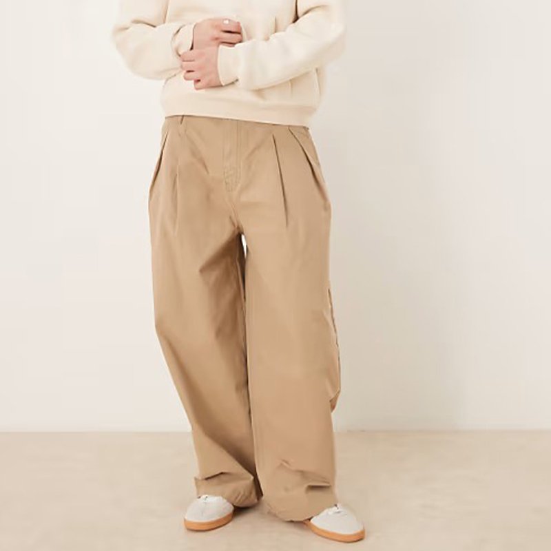 Beige Loose-Fit Pleated Men's Trousers - Image 2