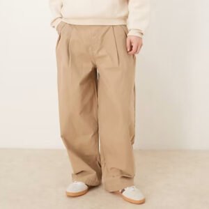 Beige Loose-Fit Pleated Men's Trousers