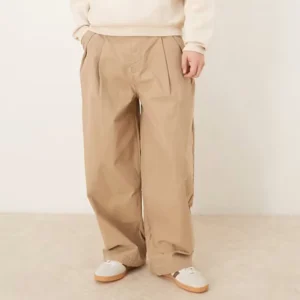 Beige Loose-Fit Pleated Men's Trousers