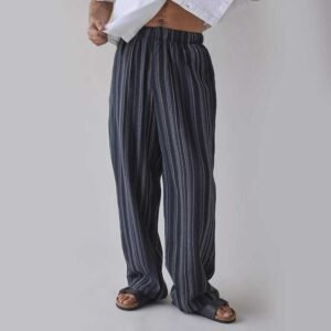 Black Striped Wide Leg Pants