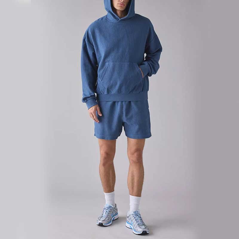 Blue Pullover Hoodie and Shorts Set for Men