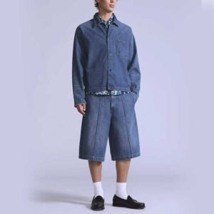 Men's Cropped Denim Shorts with Front Seam Detail