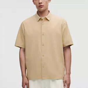 Beige Casual Short-Sleeve Button-Up Shirt