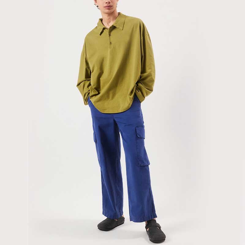 Olive Green Long-Sleeve Men's Polo Shirt - Image 4