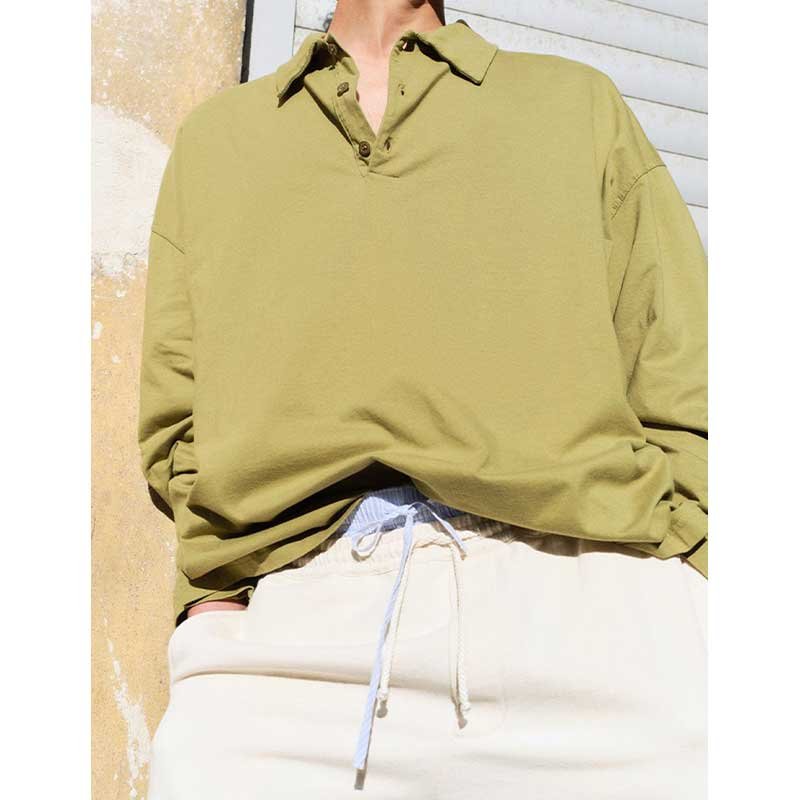 Olive Green Long-Sleeve Men's Polo Shirt - Image 2