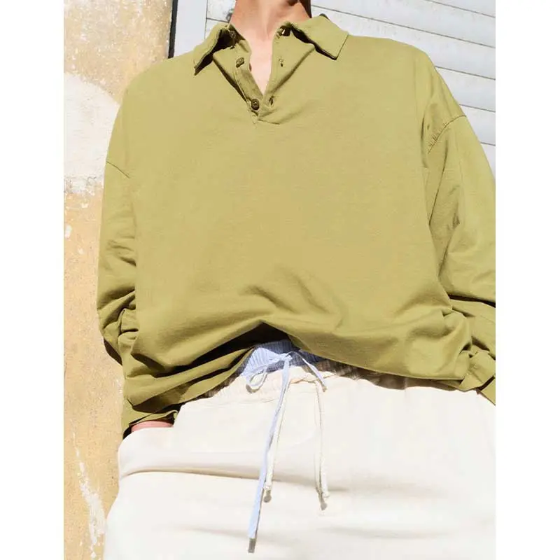 Olive Green Long-Sleeve Men's Polo Shirt - Image 2
