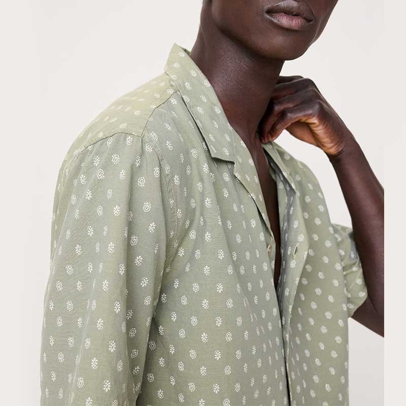 Distressed Green Printed Short-Sleeve Button Shirt - Image 2