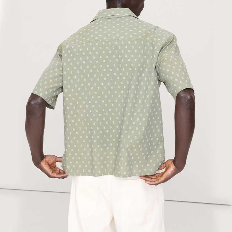 Distressed Green Printed Short-Sleeve Button Shirt - Image 3