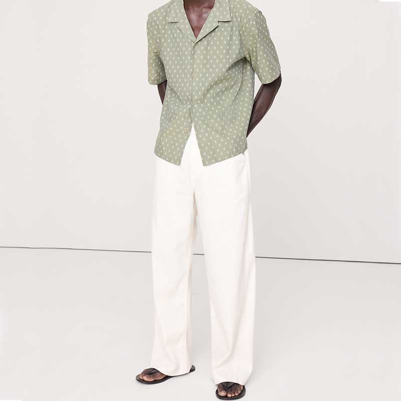 Distressed Green Printed Short-Sleeve Button Shirt - Image 4