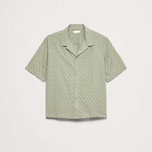 Distressed Green Printed Short-Sleeve Button Shirt