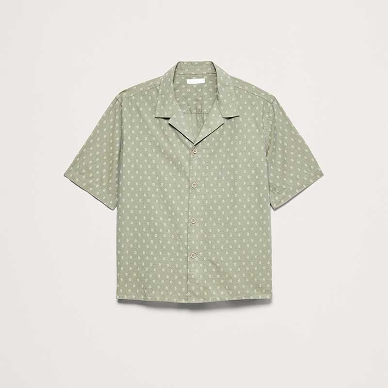 Distressed Green Printed Short-Sleeve Button Shirt