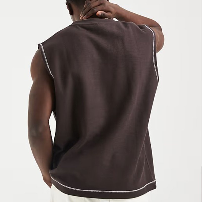 Heavyweight Sleeveless T shirt with Contrast Stitching - Image 2