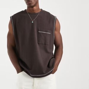 Heavyweight Sleeveless T shirt with Contrast Stitching