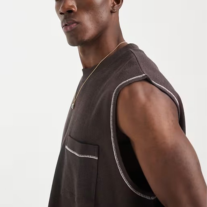 Heavyweight Sleeveless T shirt with Contrast Stitching - Image 3