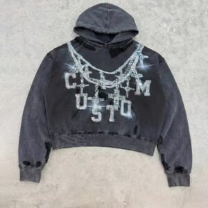 Vintage Pullover Hoodie with Rhinestone Detail