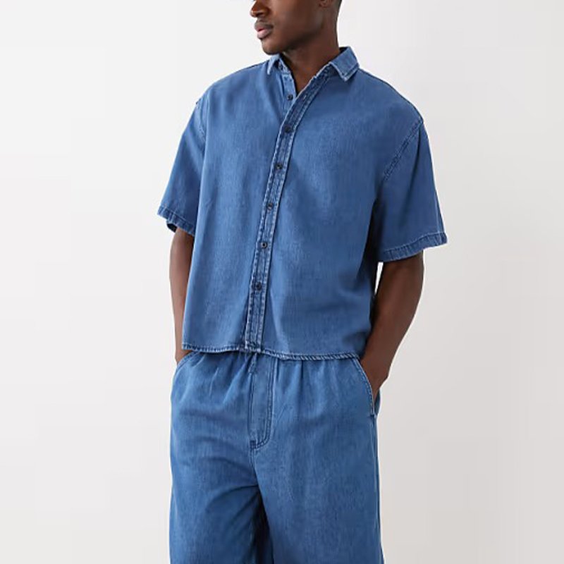 Washed Short-Sleeve Denim Shirt Set - Image 4