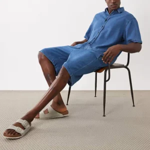Washed Short-Sleeve Denim Shirt Set