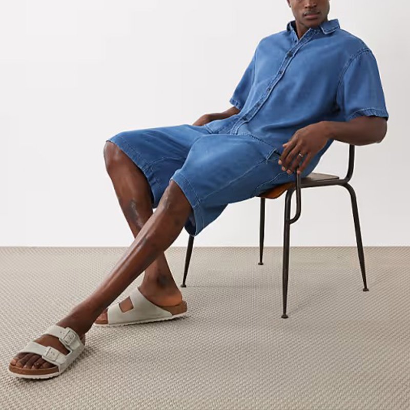 Washed Short-Sleeve Denim Shirt Set