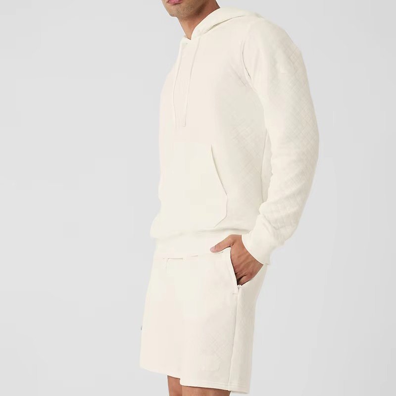 White Quilted Pullover Hoodie and Shorts - Image 4