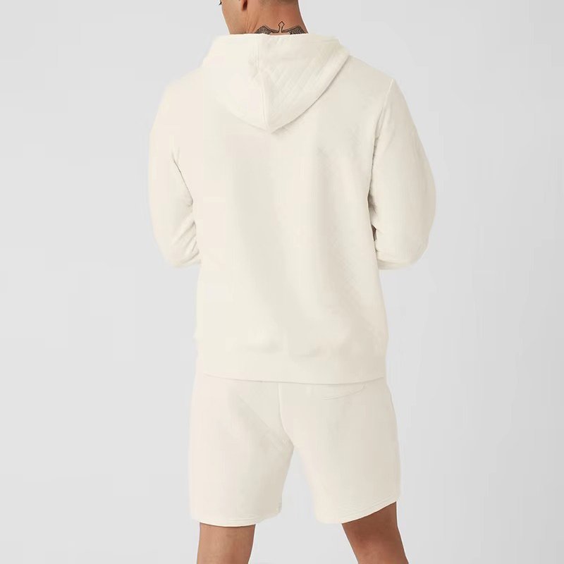 White Quilted Pullover Hoodie and Shorts - Image 3