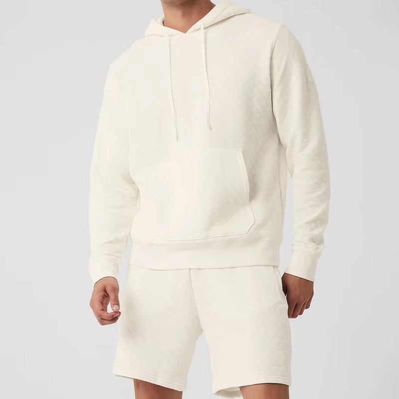 White Quilted Pullover Hoodie and Shorts - Image 2