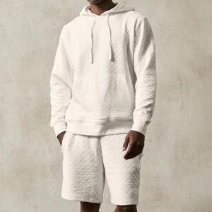 White Quilted Pullover Hoodie and Shorts
