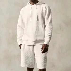 White Quilted Pullover Hoodie and Shorts