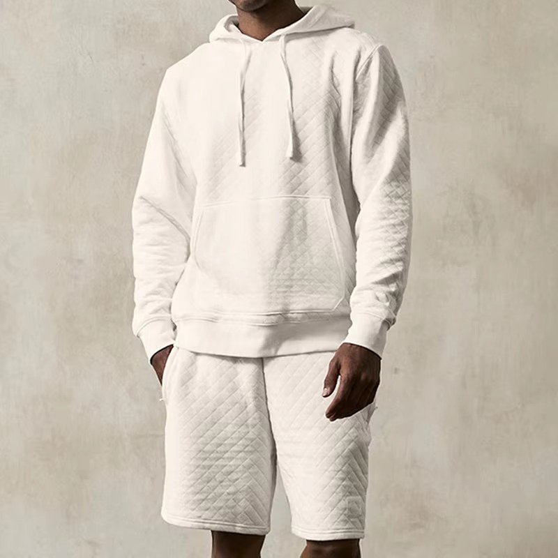 White Quilted Pullover Hoodie and Shorts