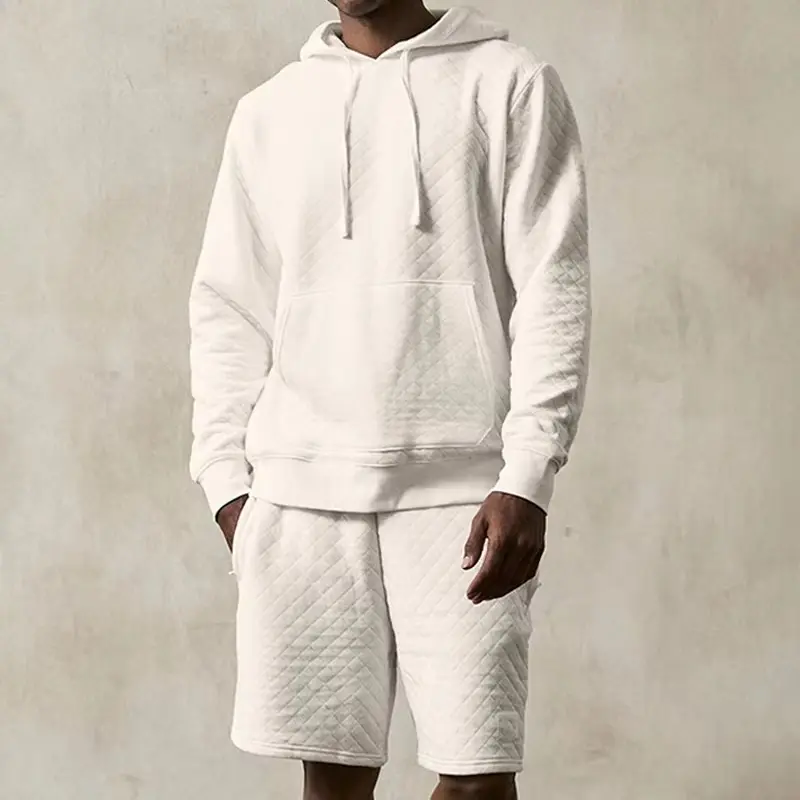 White Quilted Pullover Hoodie and Shorts