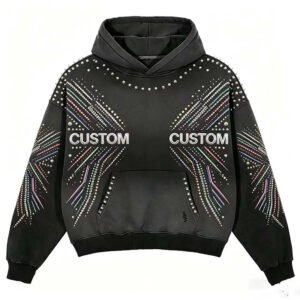 Men’s Retro Cotton Fleece Pullover Hoodie with Studs
