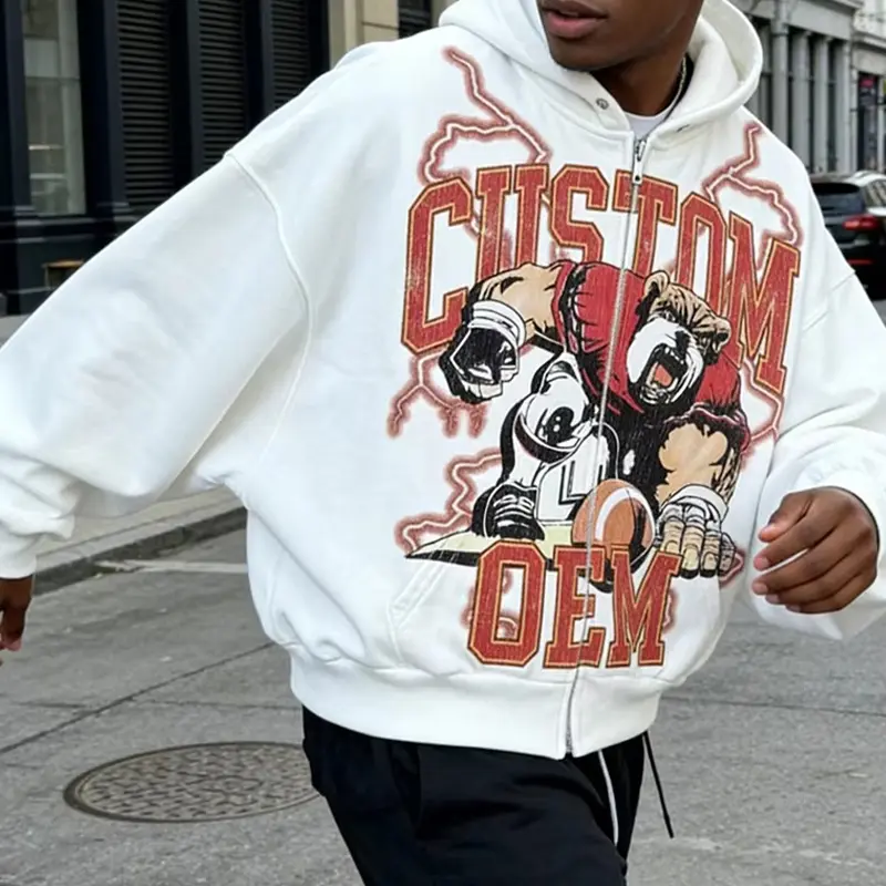 Retro Printed street-style oversized zipped hoodie - Image 3