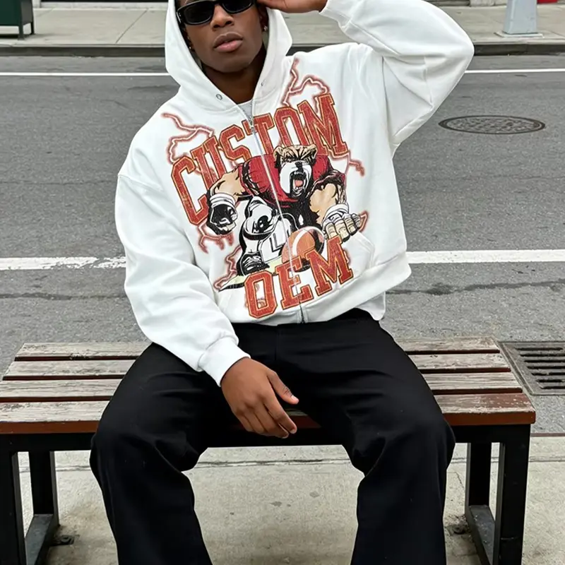 Retro Printed street-style oversized zipped hoodie - Image 2