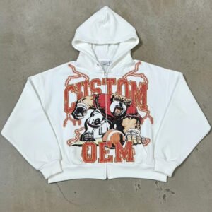 Retro Printed street-style oversized zipped hoodie