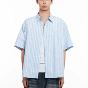 Custom Blue Striped Oversized Short Sleeve Shirt